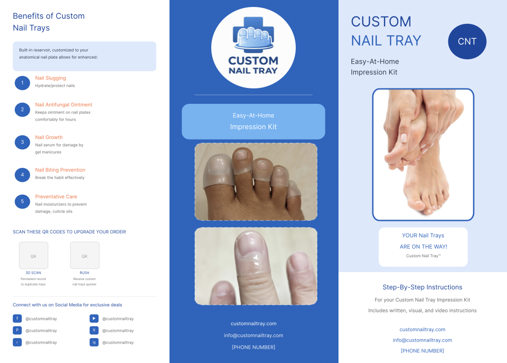 Custom Nail Tray order materials with toe and fingernail tray examples